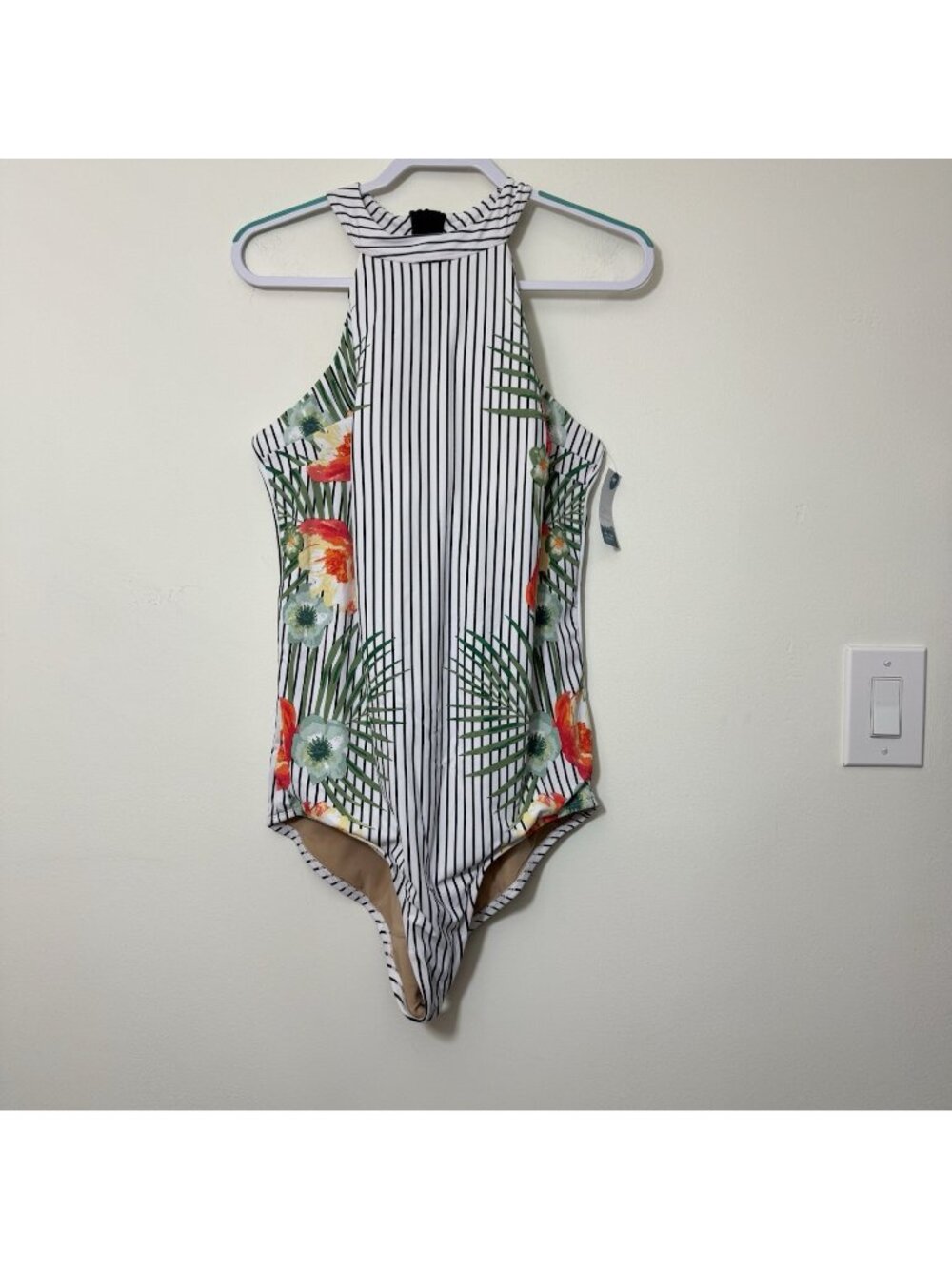 Cacique One Piece Swimsuit Size 18 Tropical Print Stripes Padding Back Zip New